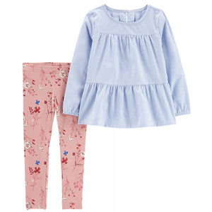 CARTER'S Baby Girls Striped Tiered Long Sleeve Top & Leggings, 2-Piece Set 9Mo